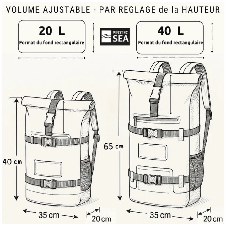 Sac étanche IPX6 40 litres Protec Sea - Sac à dos étanche